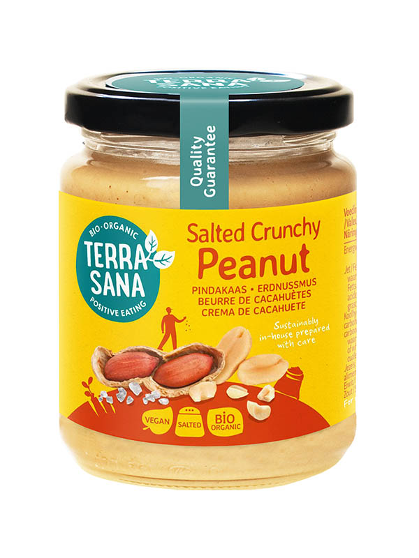 TerraSana Pindakaas crunchy met zeezout bio (250 gr)