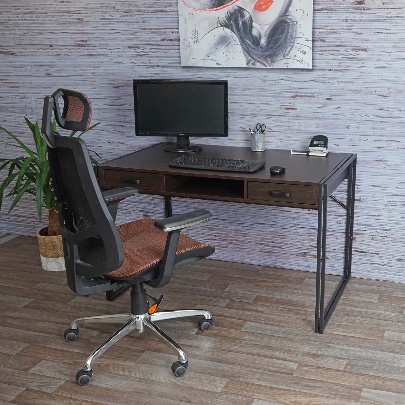 Schreibtisch MCW-A27, Bürotisch Computertisch, 122x70cm 3D-Struktur ~ dunkelbraun