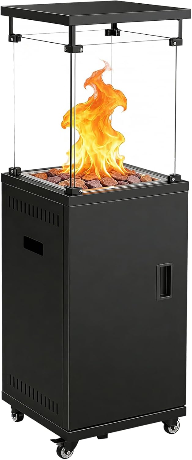 Sweetcrispy Heizstrahler Terrasse Gas 11 kW, Terrassenheizer, Propan Butan Gasheizstrahler, Mobiler Tragbarer Heizpilz, 360° Rollen Kippschutz, Gasheizung Gasheizer für Outdoor Garten, Schwarz