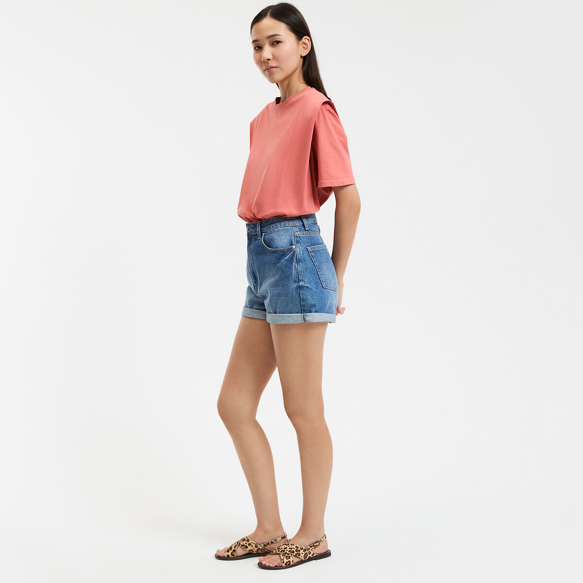 COLEÇÃO LA REDOUTE<br>Camiseta de algodão com gola redonda e mangas curtas