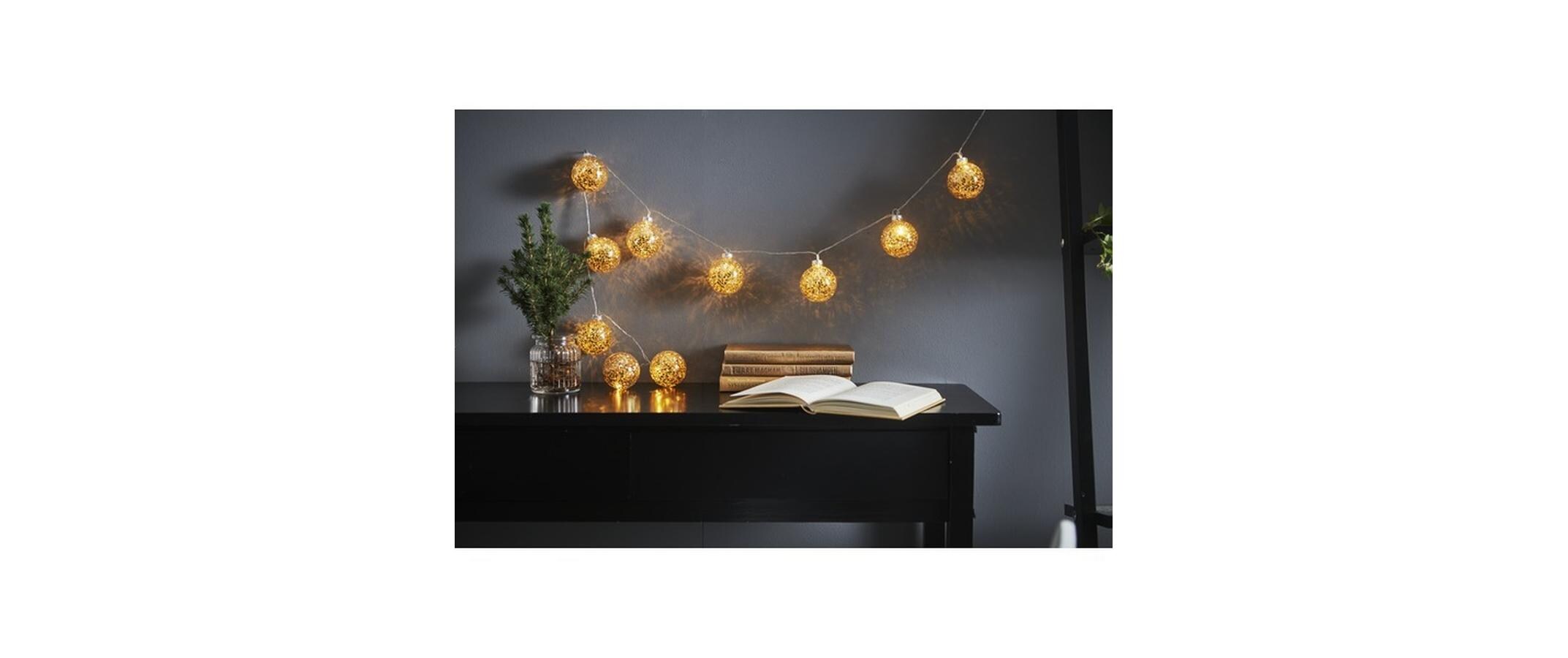 LED-Lichterkette Glitter, 1.3 m, 10 LEDs, GoldLichterkette mit Kugeln