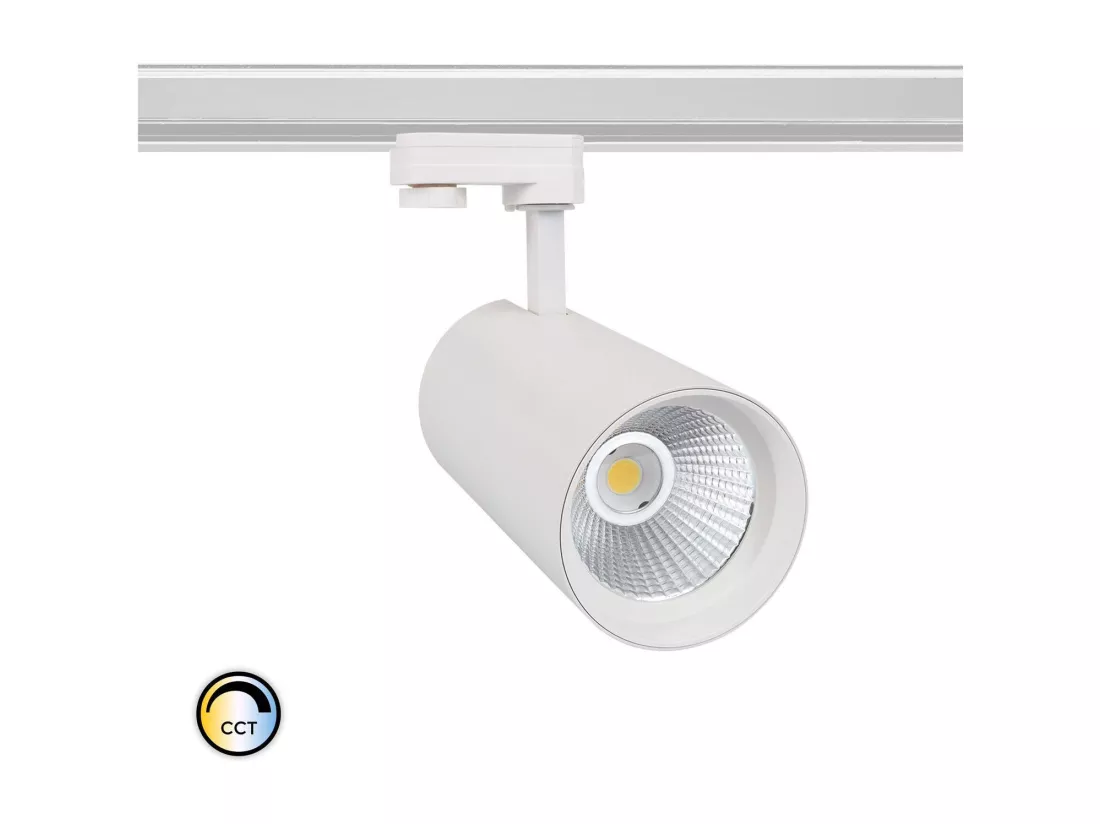 Spot LED sur Rail Triphasé 30W d'Angelo CCT LIFUD Blanc Sélectionnable (chaud-neutre-froid)