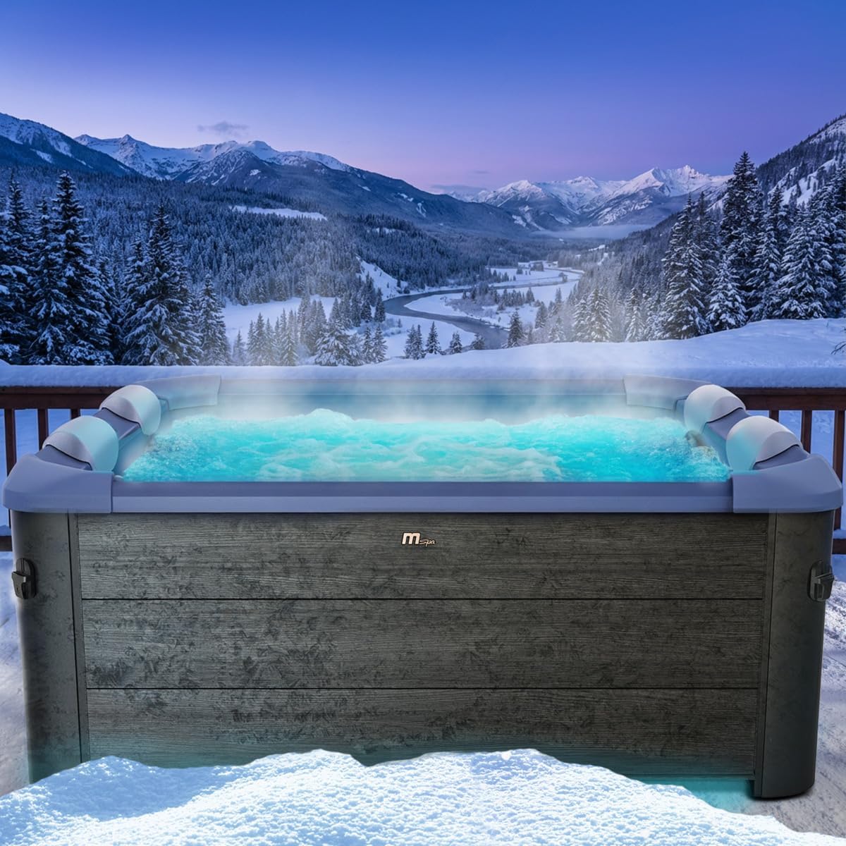 BRAST Whirlpool MSpa Oslo Sapphire mit Fester Außenwand | LED-Beleuchtung in 20 Farben für 6 Personen | 160x160x65cm | 120 Massagedüsen | Ganzjähriger Einsatz Winterfest | In & Outdoor Pool