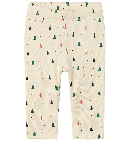 Name It Leggings - Rib - NbnDab - Summer Sand m. Weihnachtsbäume