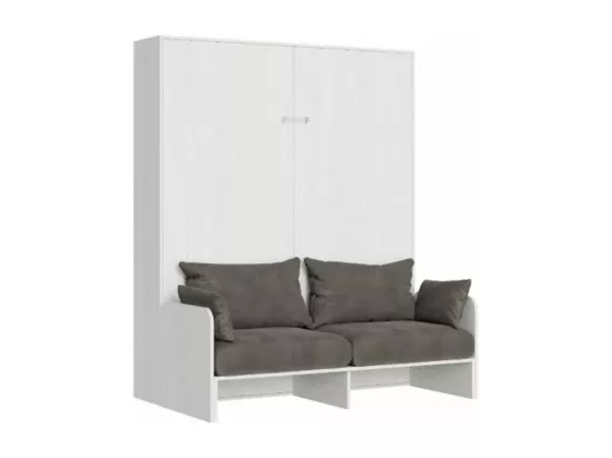 Armoire lit 140x190 avec canapé et colonne de rangement bois blanc Kanto-Couleur Microfibre 20