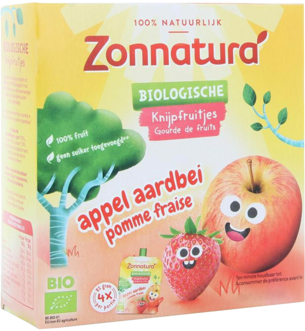 Zonnatura Knijpfruit Appel/Aardbei (4 X 85 gr)