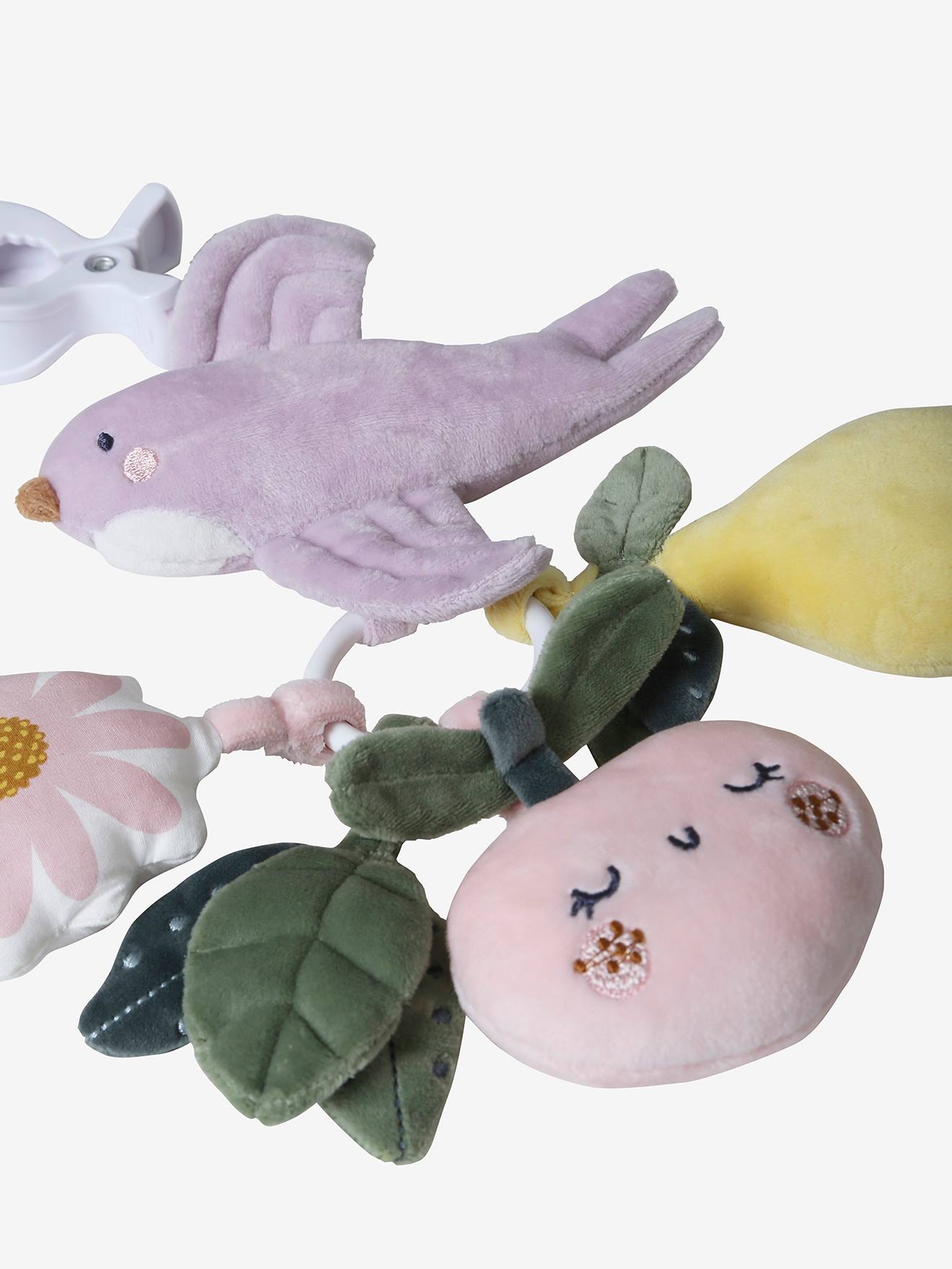 Brinquedo estimulante Sweet Provence violeta médio, macio, com clipes e motivos.
