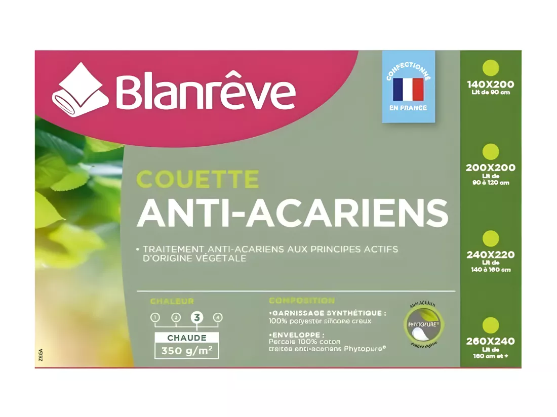 BLANREVE Couette chaude Percale - Anti-acariens - 350g/m2 - 200x200cm