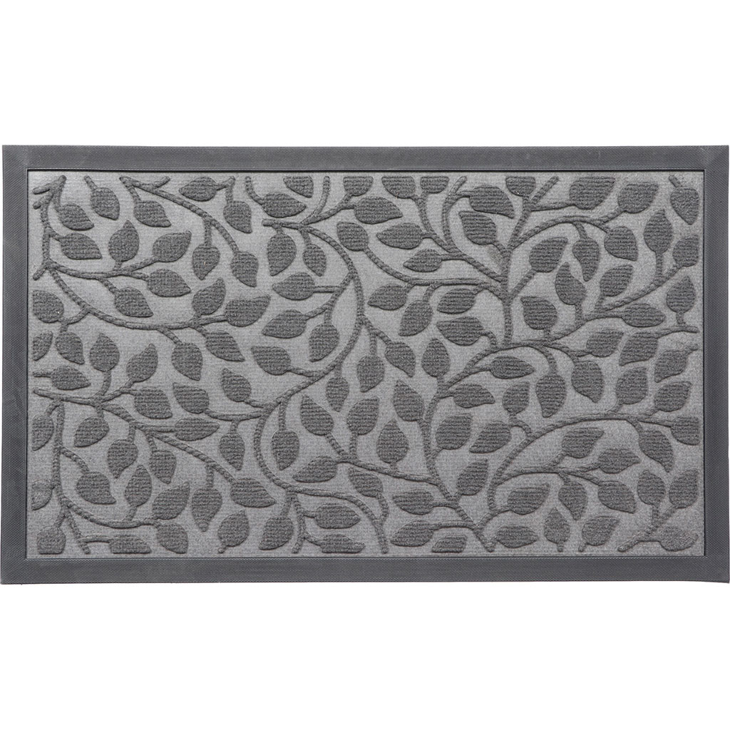 Tapis d'entrée feuillage polyester gris foncé 45x75cm