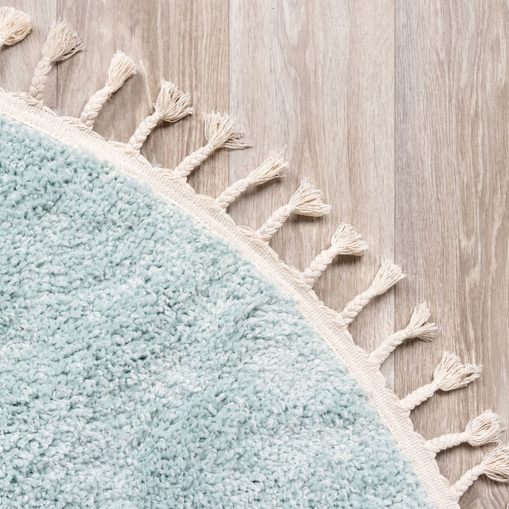Rond hoogpolig vloerkleed - Lofty Fringe Lichtblauw