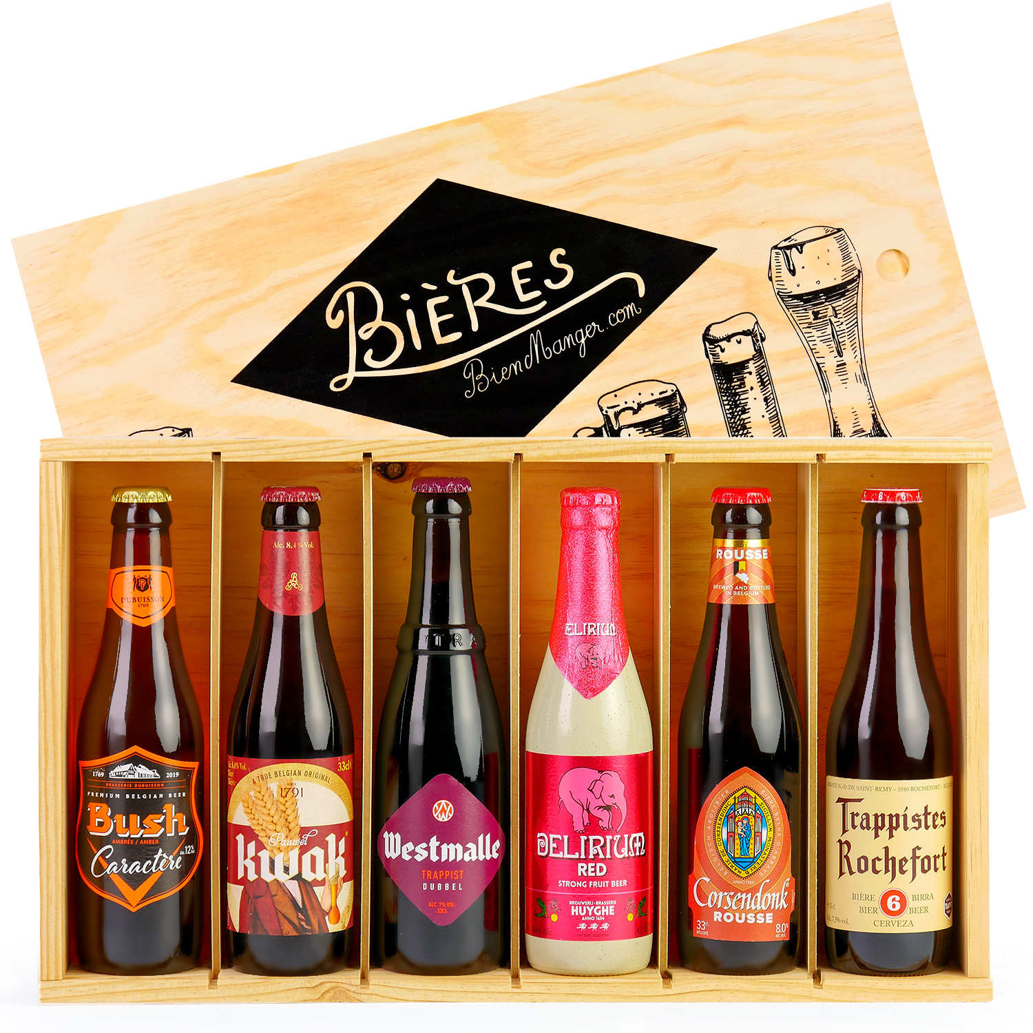 Caisse bois de 6 bières belges de caractère