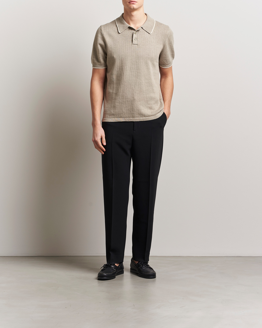 Filippa K Linen Cotton Knitted Polo Moss Grey