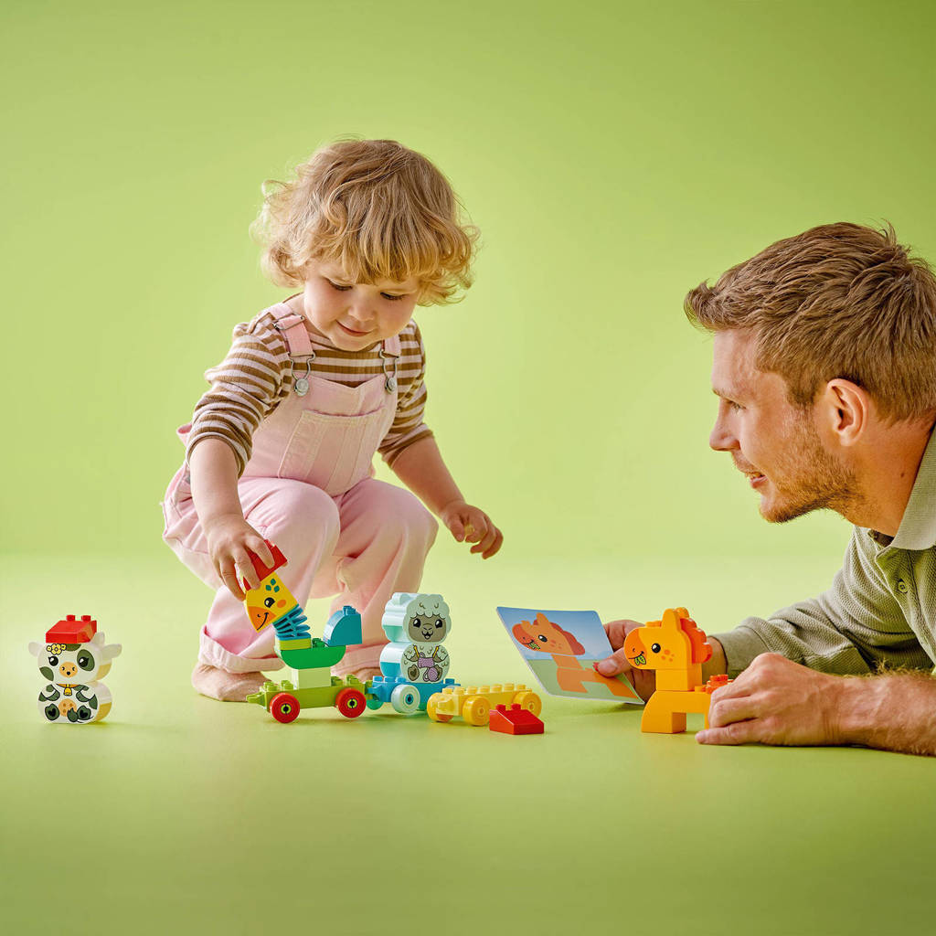 Leuke kleurrijke lego treinMijn eerste dierentrein Educatief Peuterspeelgoed op Wielen 10412