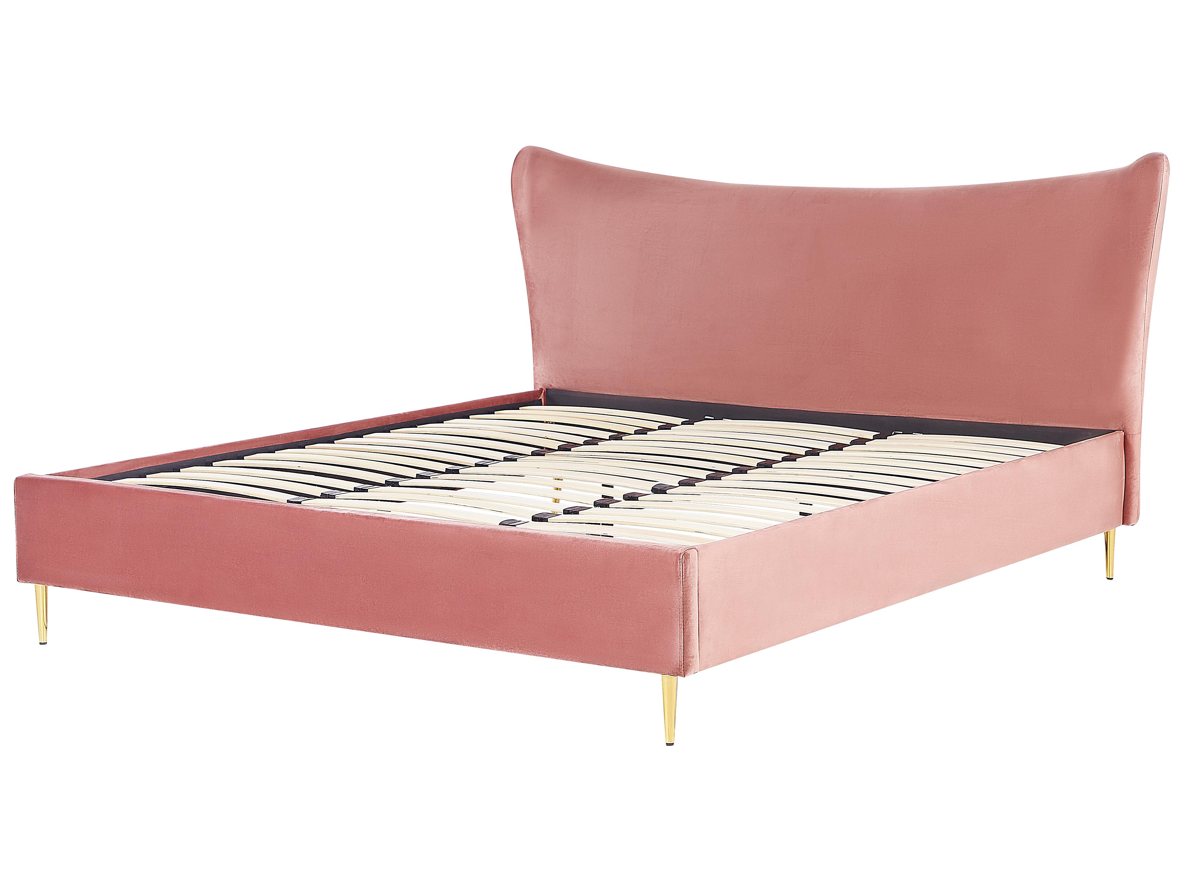 Bed Fluweel CHALEIX 180 x 200 cm Perzikroze