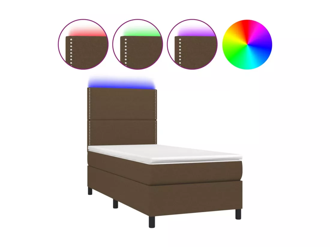 Sommier tapissier et matelas et LED Marron foncé 90x190cm Tissu