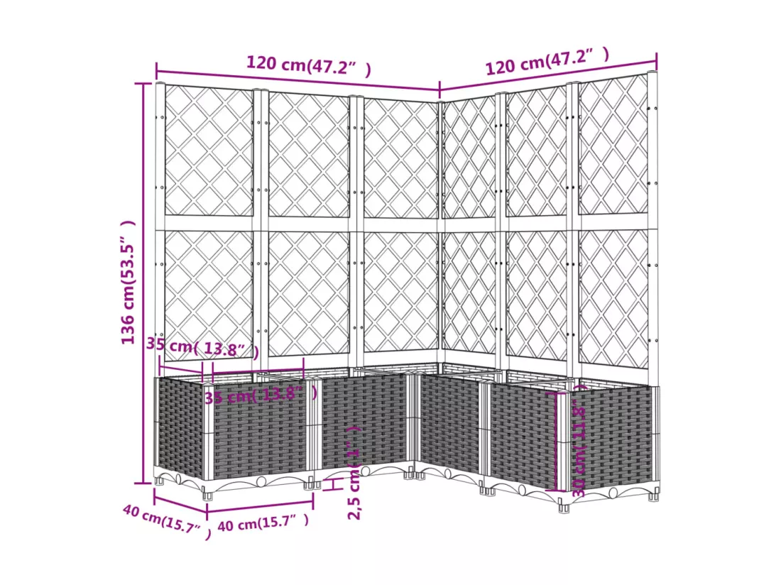 Jardinière avec treillis Blanc 120x120x136 cm PP