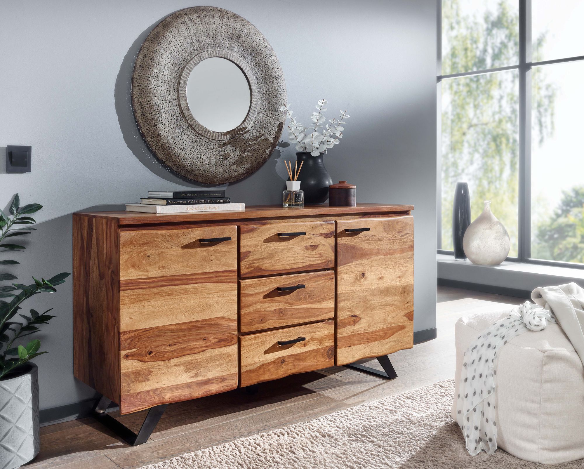 Sideboard FineBuy Kommode 145x82x45 cm Holz Massiv Anrichte Modern Schubladen
