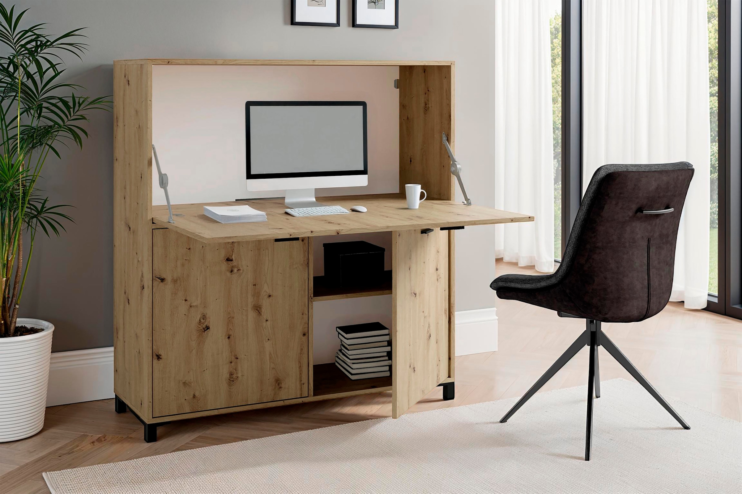 byLIVING Sekretär »Montana« platzsparende Arbeitslösung mit viel Stauraum, Breite 120 cm