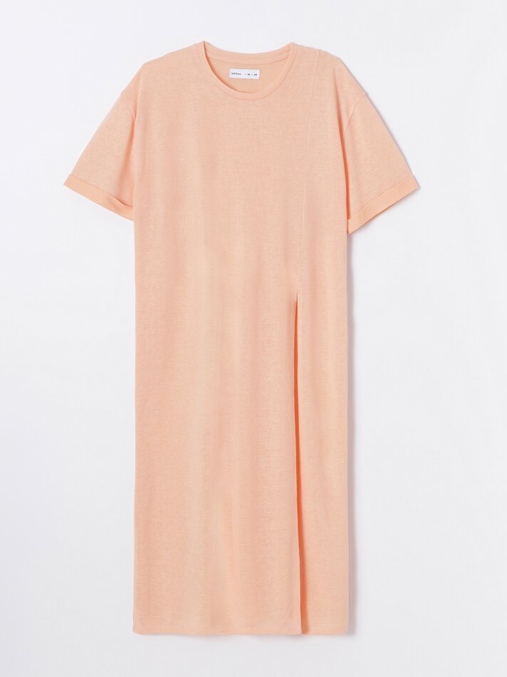 Camiseta longa com fenda - Cor pêssego