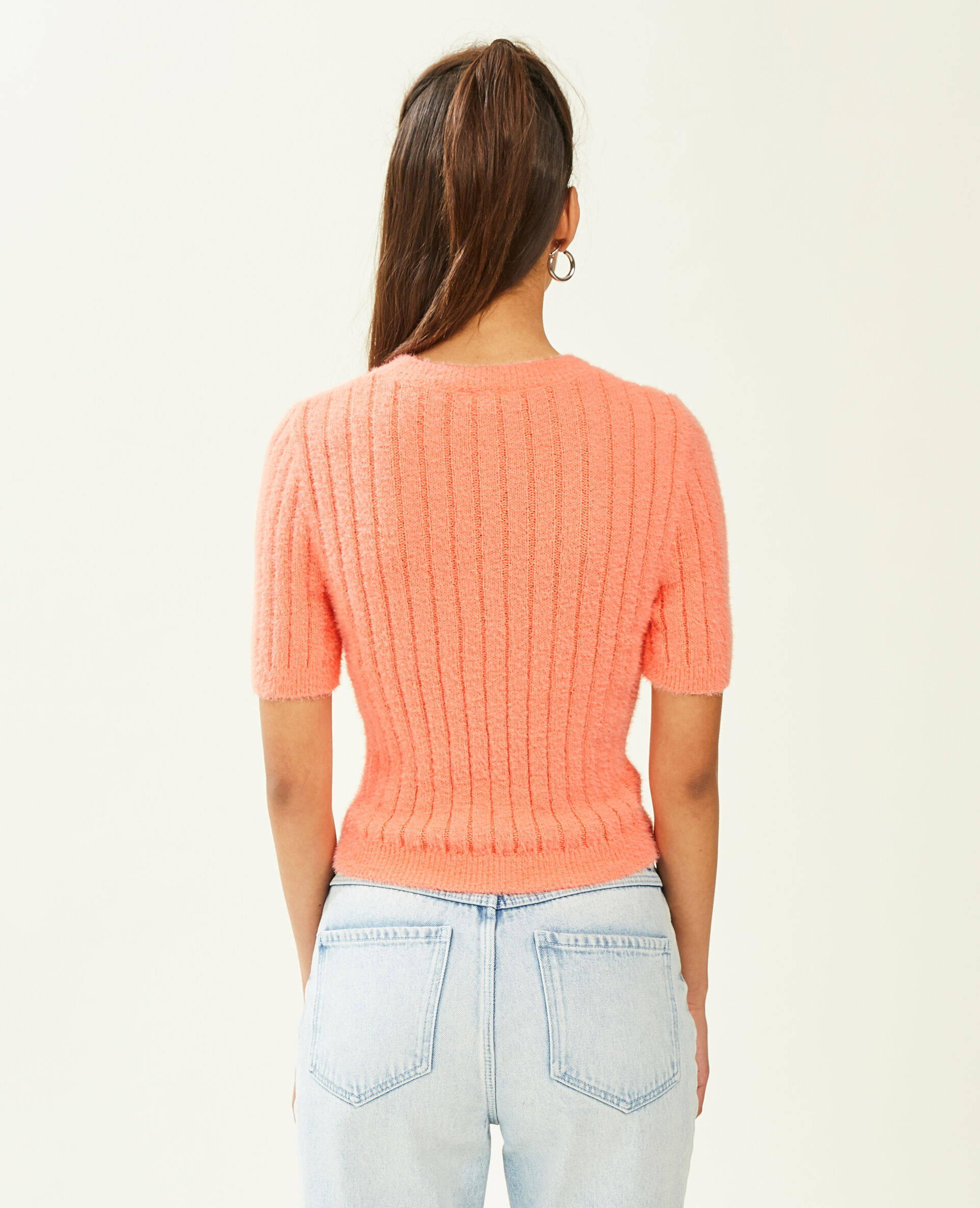 Pull duveteux à manches courtes - Rose