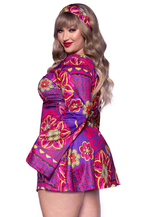 Hippie 60S Jurk Paars Roze Dames Leg Avenue