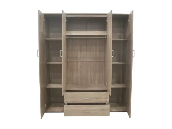 Armoire, garde-robe, avec miroir collection TOM, 4 portes 160 cm, penderie intégrée chêne sonoma