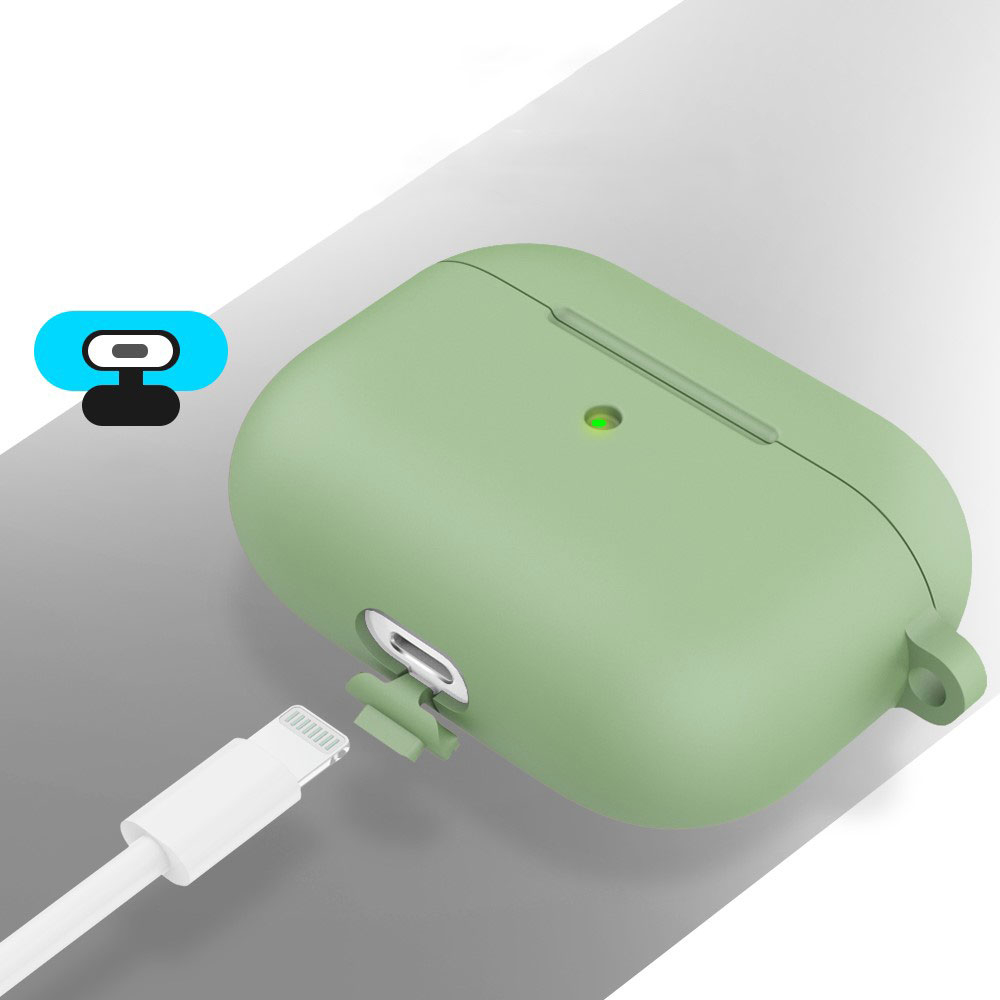 AirPods (3. Generation) Silikon Schutzhülle Abdeckung mit Karabinerhaken - Hellgrün