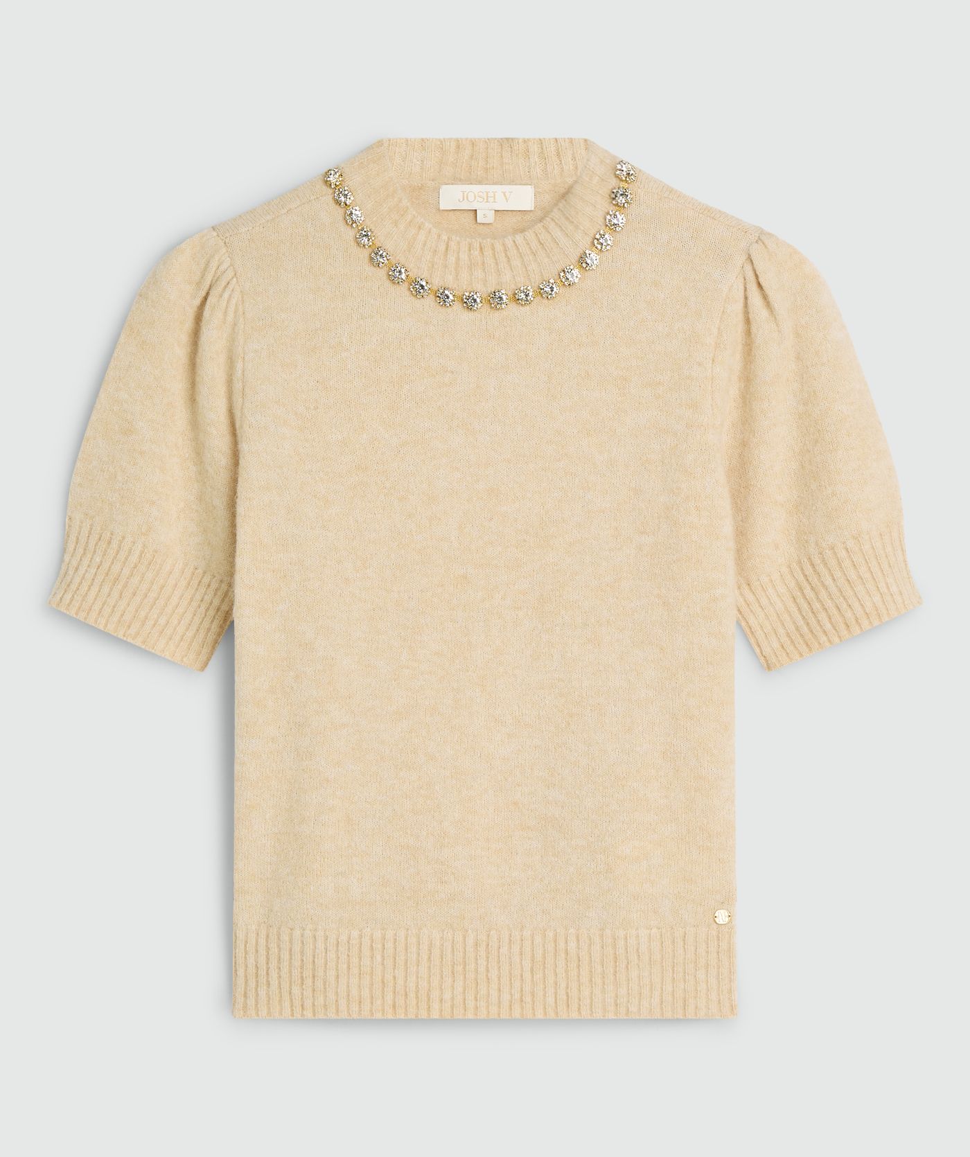 JV-FRANKA fitted top met merinowol - light beige melange