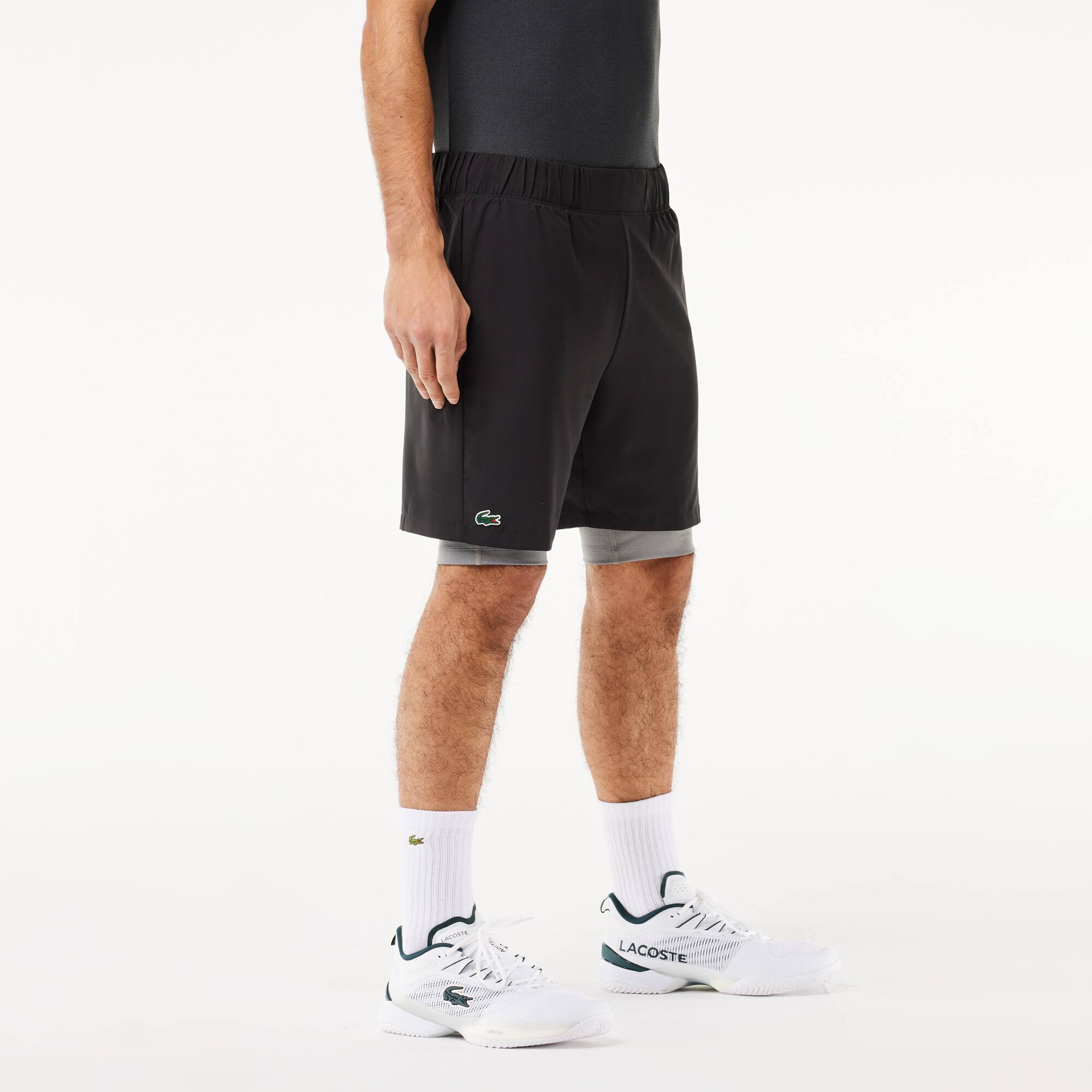 Herren LACOSTE SPORT zweifarbige Shorts mit eingebauten Untershorts Bermudas - Schwarz - Lacoste - Herren
