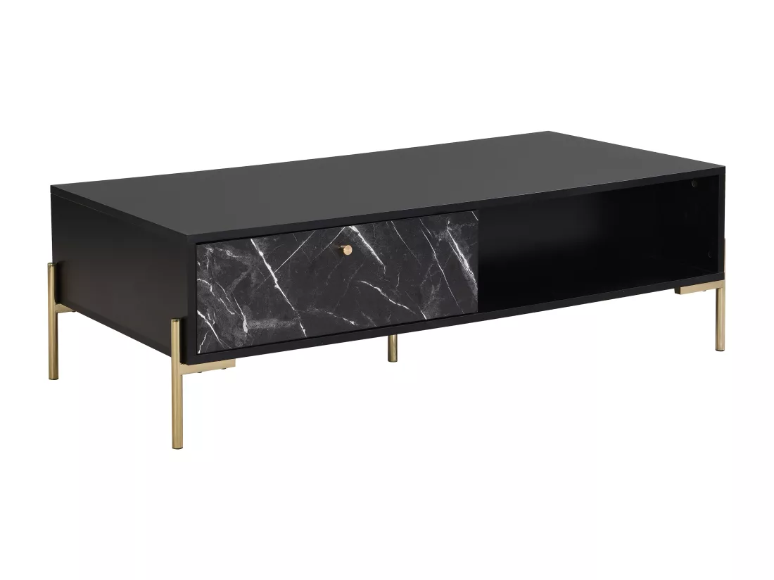 Table basse avec 2 tiroirs et 2 niches en MDF et métal - Effet marbre noir et Doré - CIEMILA de Pascal Morabito