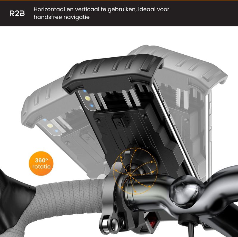 R2B - Delft - Telefoonhouder - Universeel - Voor Fiets Motor en Scooter - Safety Lock