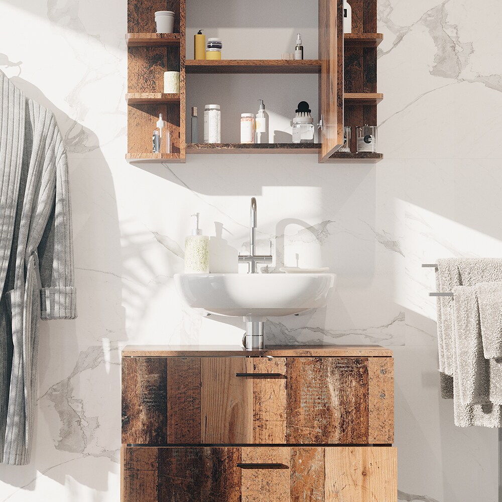Vicco Badmöbelset Ilias Old Style modern Badezimmerschrank Badschrank Badezimmermöbel Waschtischunterschrank Waschbeckenunterschrank Spiegelschrank Schranktür Schrankfach Schrankschublade