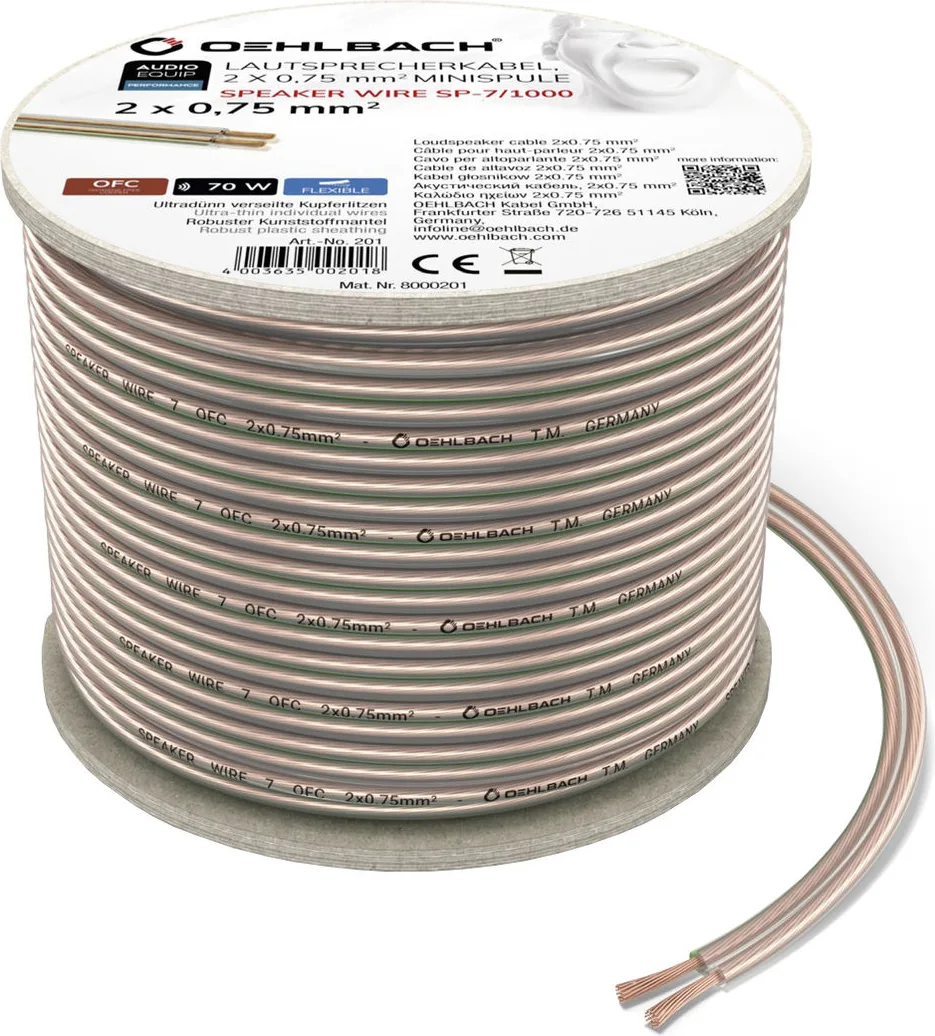 Oehlbach Speaker Wire SP-7 Transparent (30 m) Câbles d'enceintes en bobine