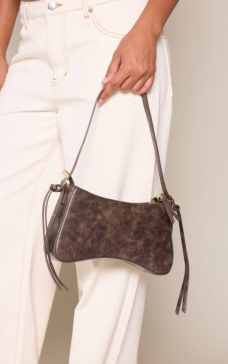 Chocolat Sac À Bandoulière Incurvé En Synthétiquecuir Brun Vieilli Avec Détails Perlés