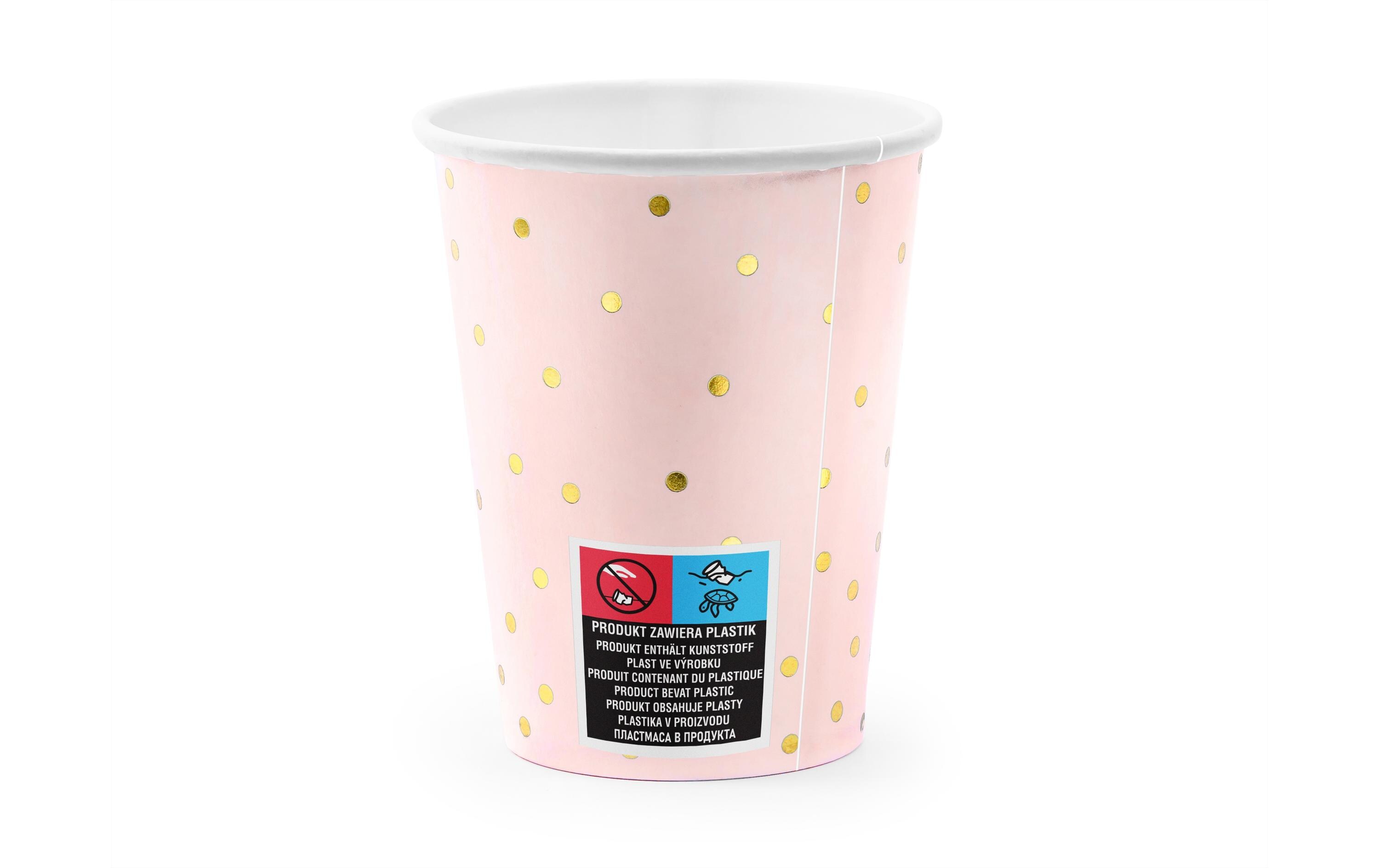 Einwegbecher Punkte 260 ml, 6 Stück, HellrosaPappbecher für Partys