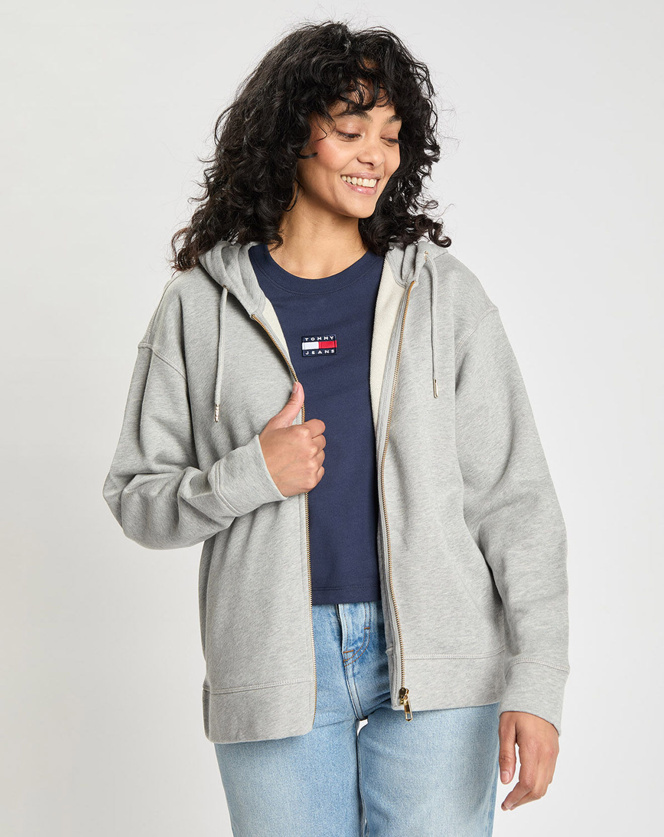 Tommy Hilfiger Sweat 100% Coton Bio zippé Through gris chiné