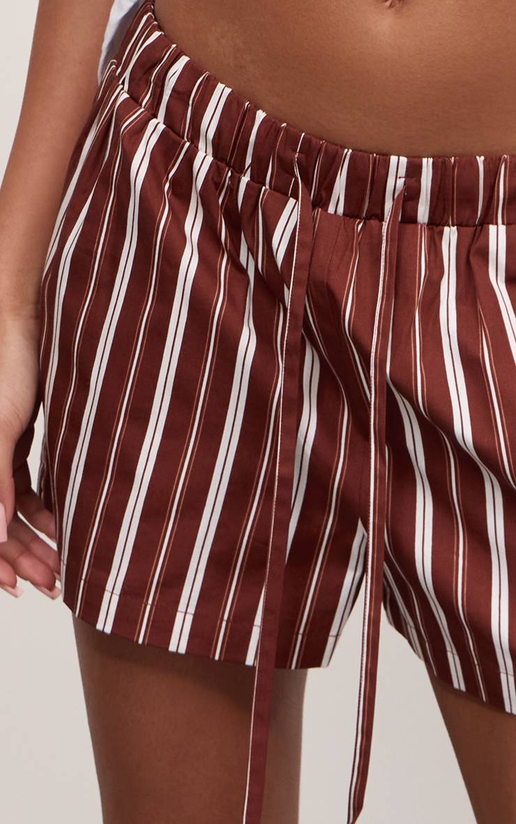 Chocolat Short Ample Rayé En Coton Avec Cordon De Serrage