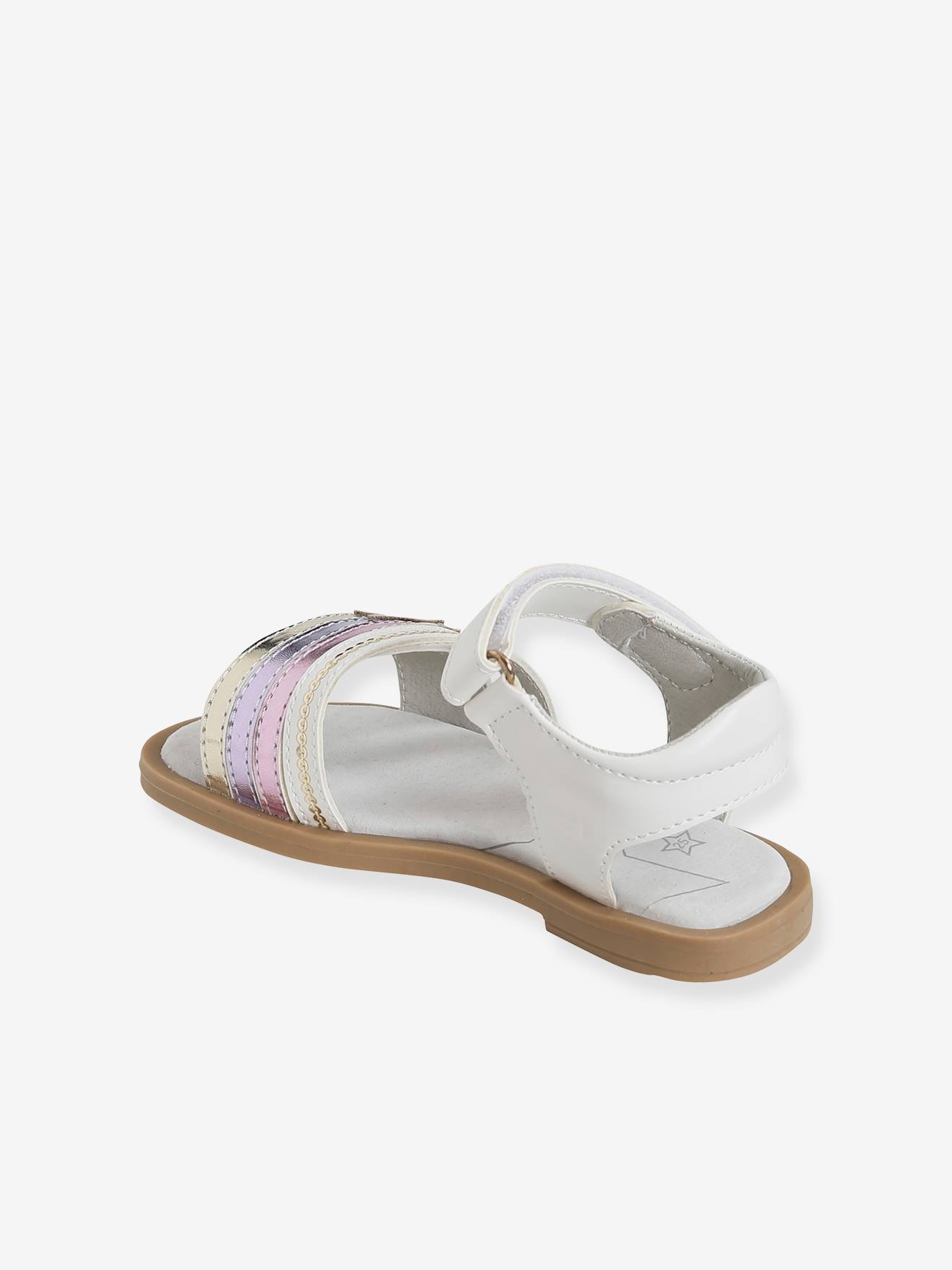 Sandálias infantis com fecho de velcro, ideais para dar independência, branco claro, bicolor/multicoloridas.
