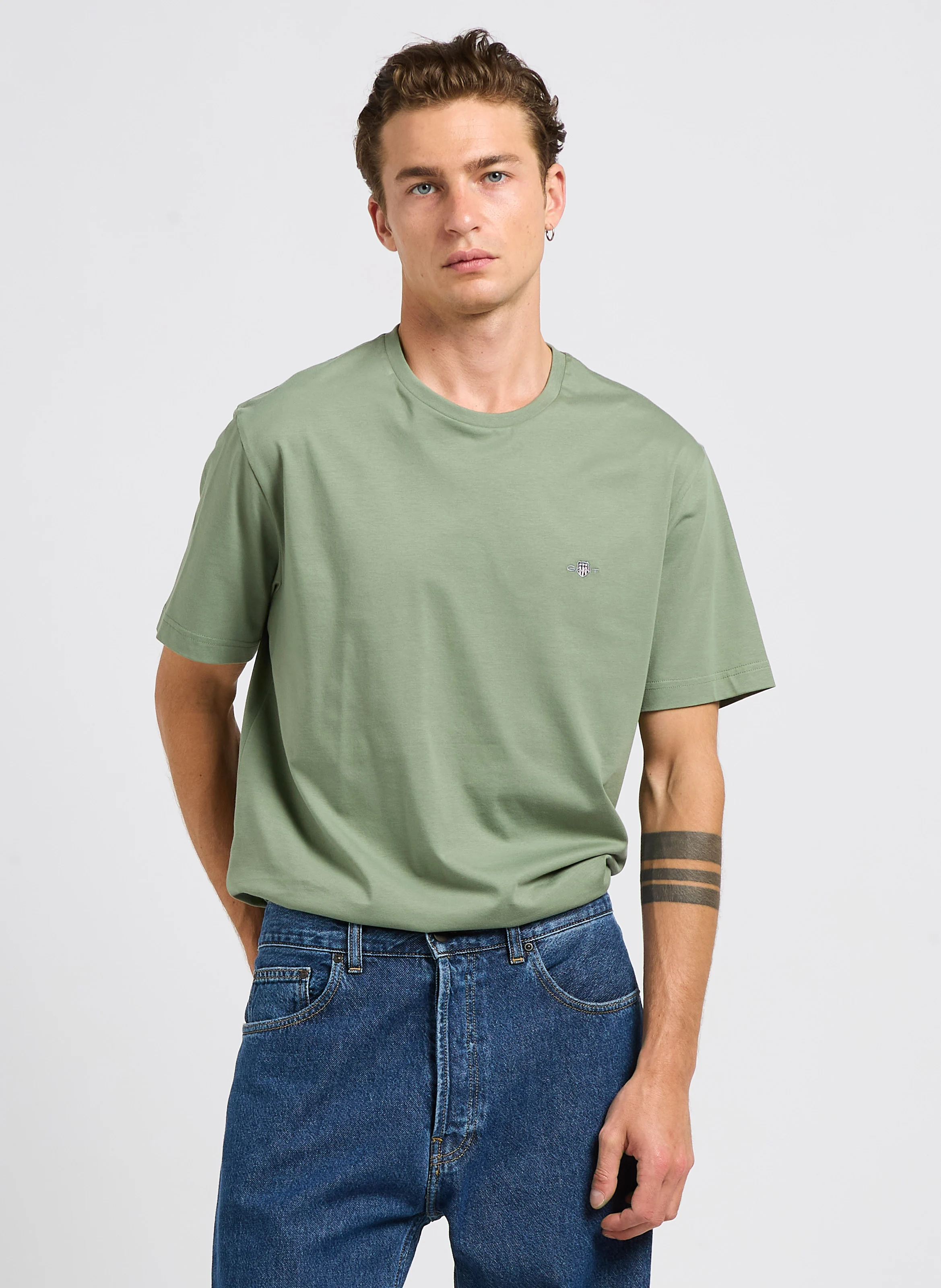 Tee-shirt col rond droit en coton | Vert