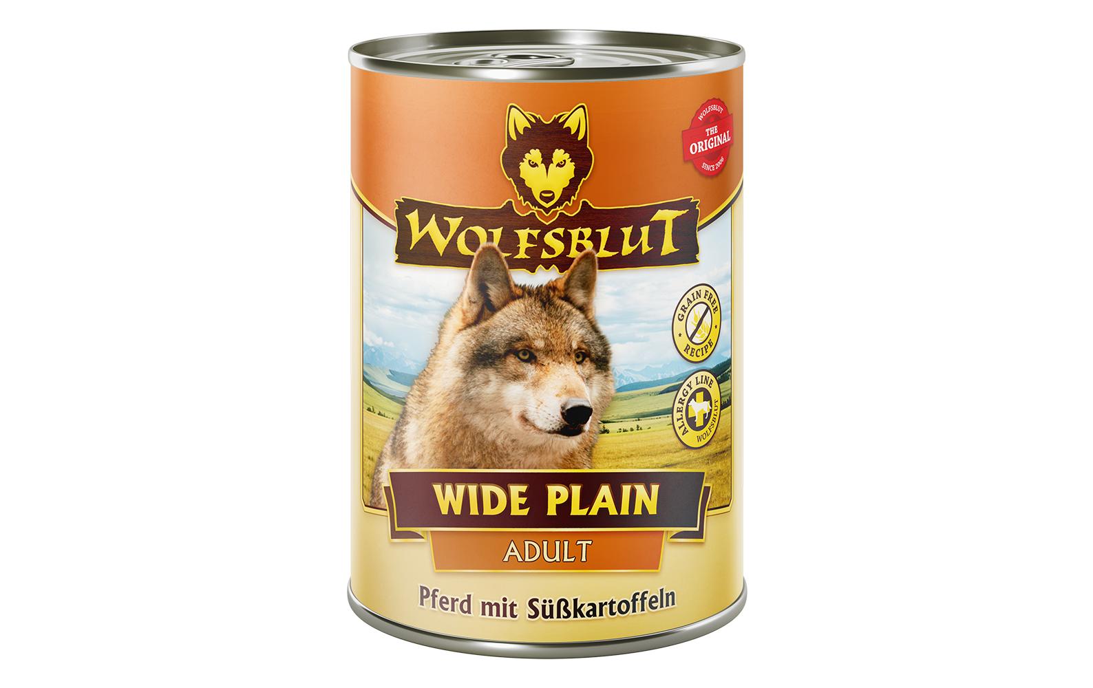 Nassfutter Dog Dose Wide Plain, 395 gHundeernährung mit Pferdefleisch und Süsskartoffeln