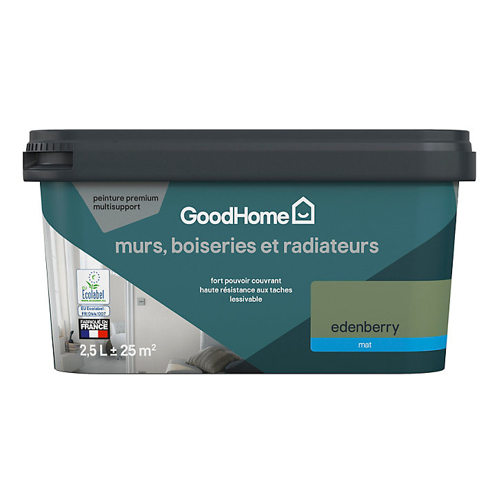 Peinture intérieure couleur murs, boiseries et radiateurs GoodHome mat edenberry vert 2.5L