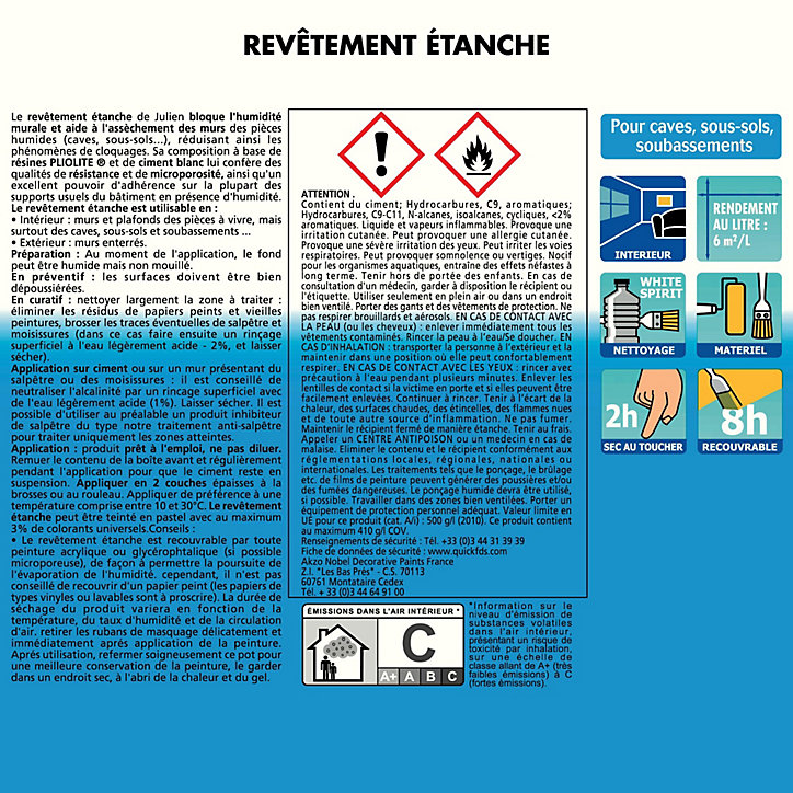 Revêtement étanche à base de résine pliolite pour caves et sous sols Julien mat blanc mat 2,5L