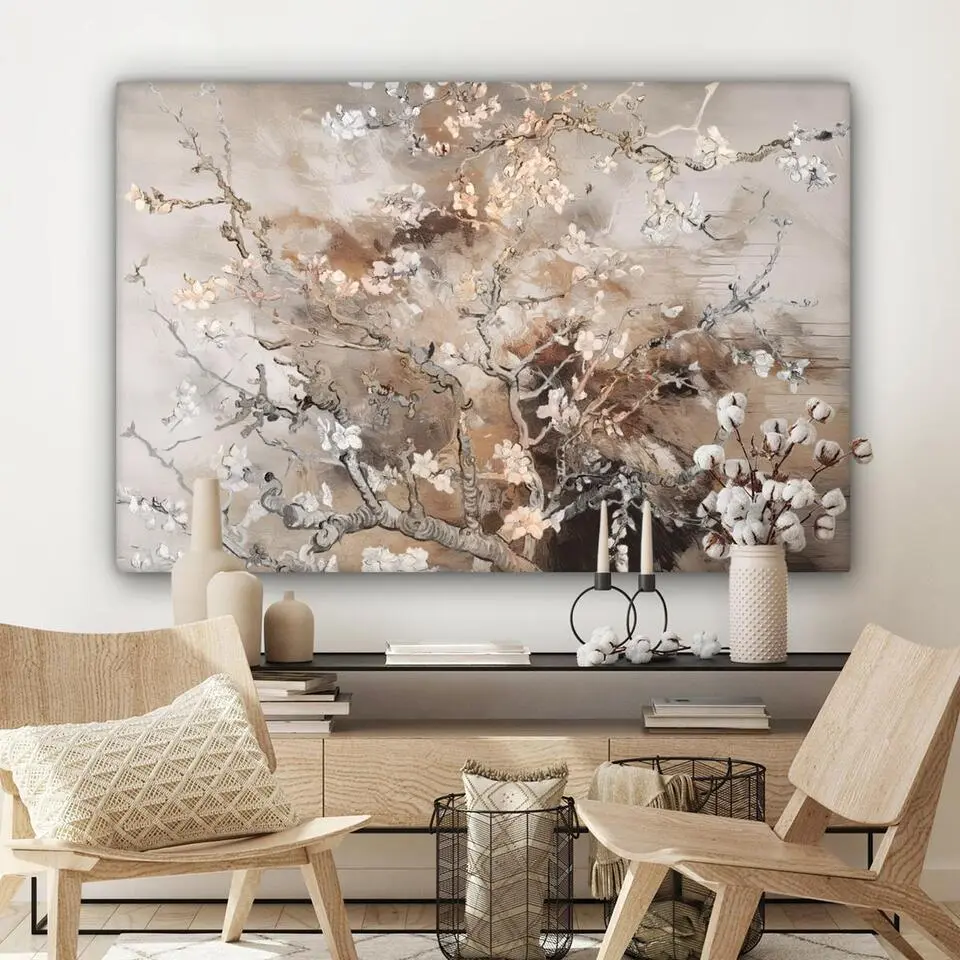 MuchoWow Canvas Schilderij 120x80cm Amandelbloesem Kunst Van