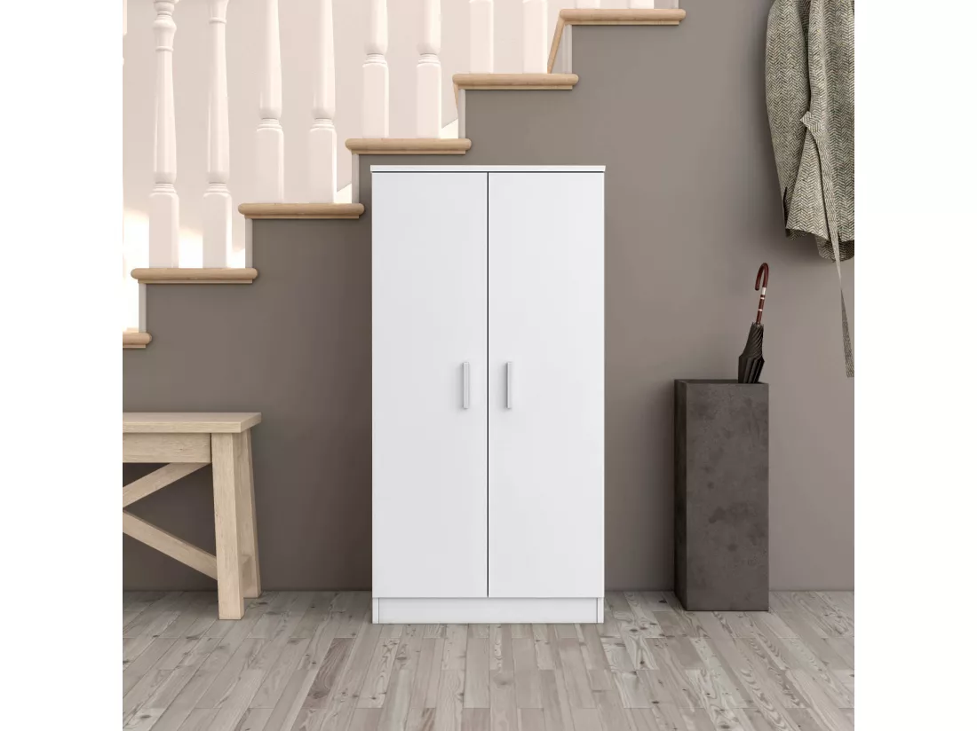 Meuble à chaussures Alcudia, Étagère à chaussures peu encombrante, Étagère à chaussures d'entrée, Armoire polyvalente avec 5 étagères, 55x36h108 cm, Blanc