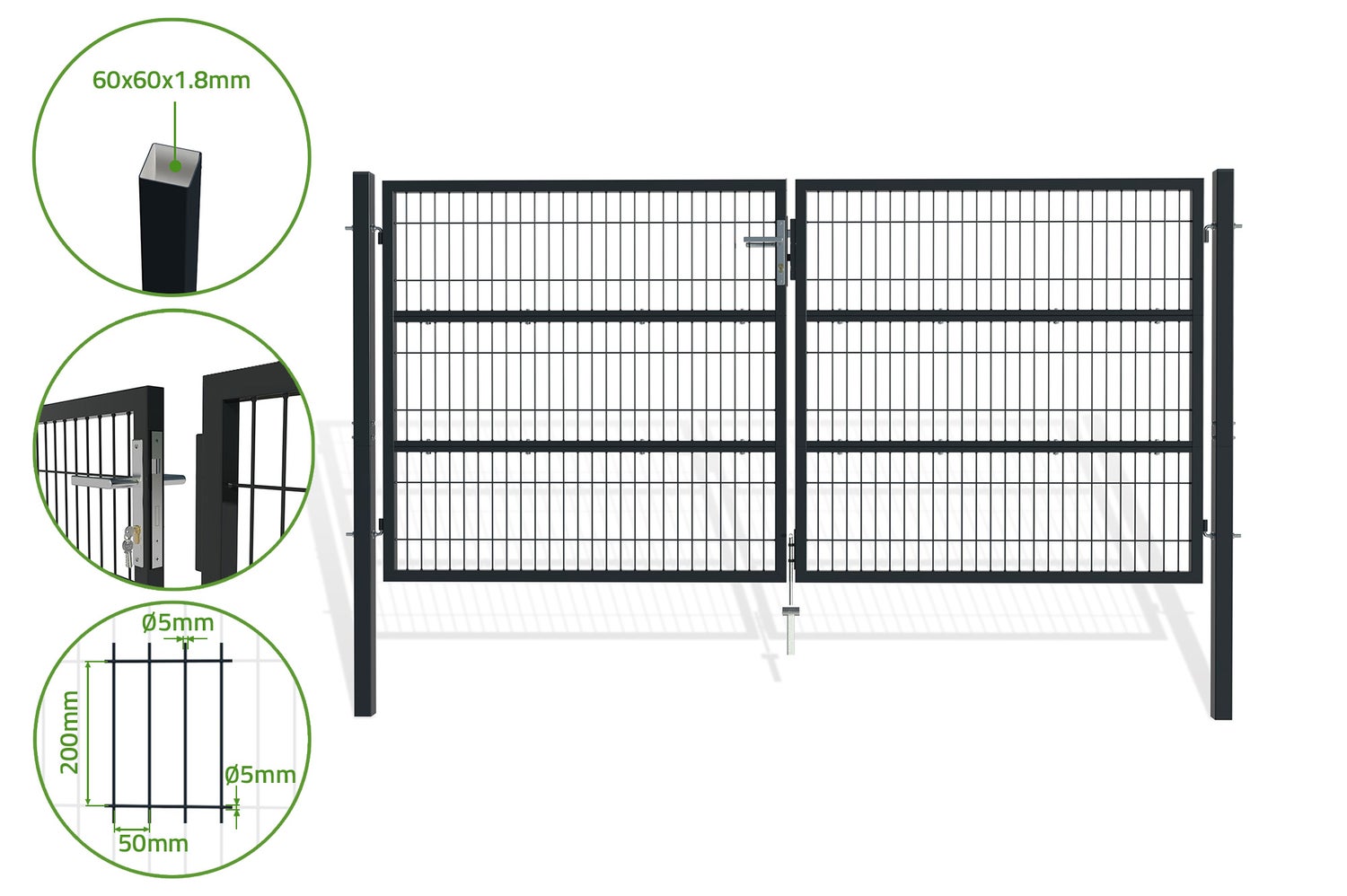 Dubbele poort voor lasdraadhekwerk 3m RAZO 300B140 antracietgrijs