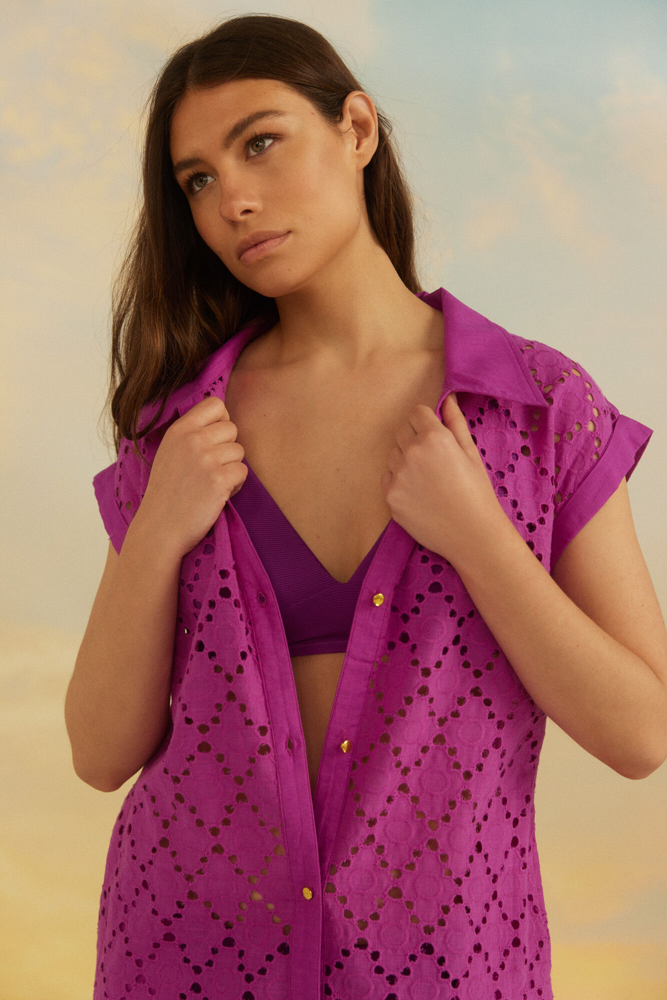 Caftan com borda larga - Morado