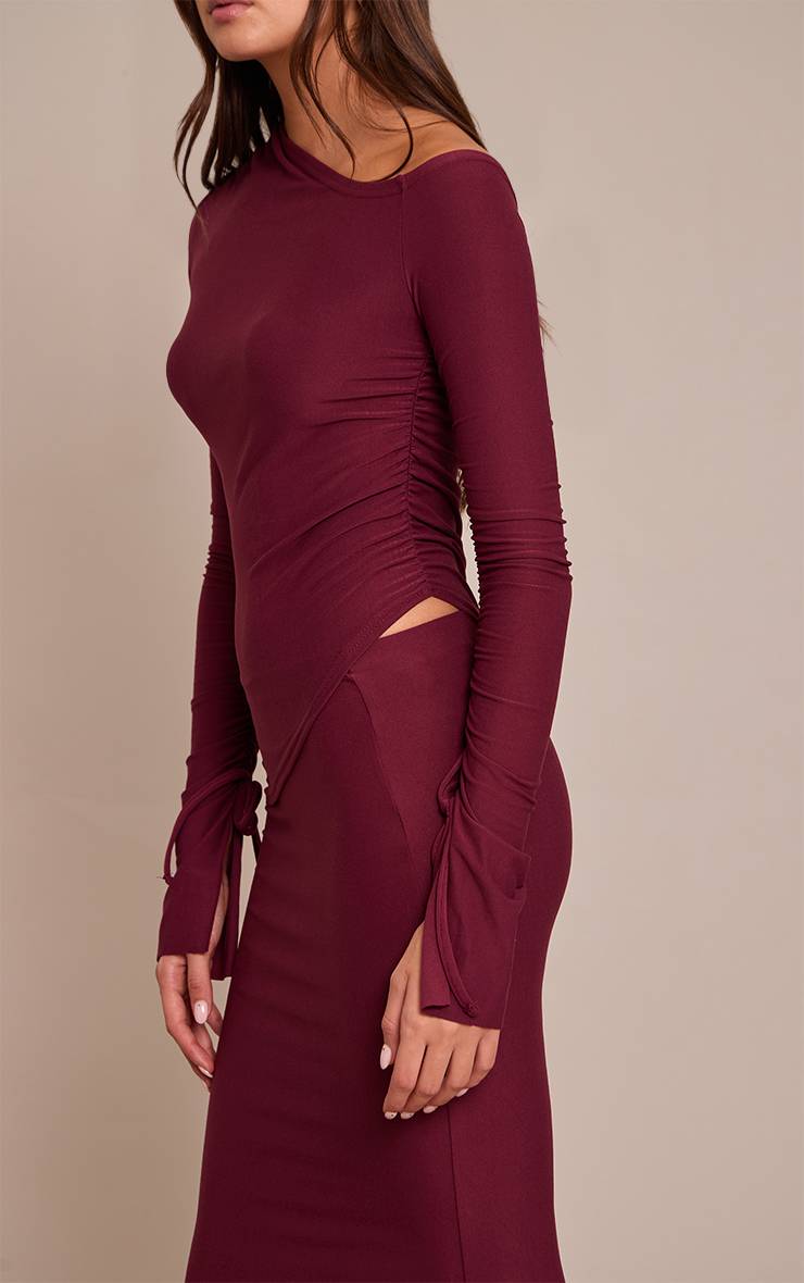 Rouge Bordeaux Jupe Longue À Panneaux Asymétriques Toucher Doux