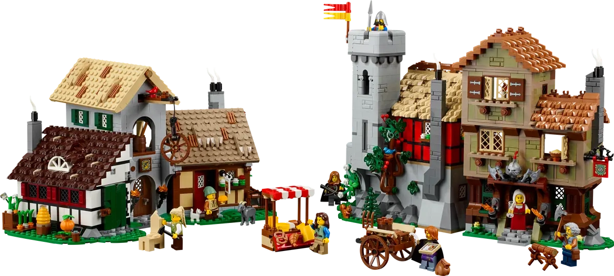 (3304-tlg. Set) Icons Klemmbausteine Architektur Spielzeug Building Modell Bausatz (10332) - Mittelalterlicher Stadtplatz