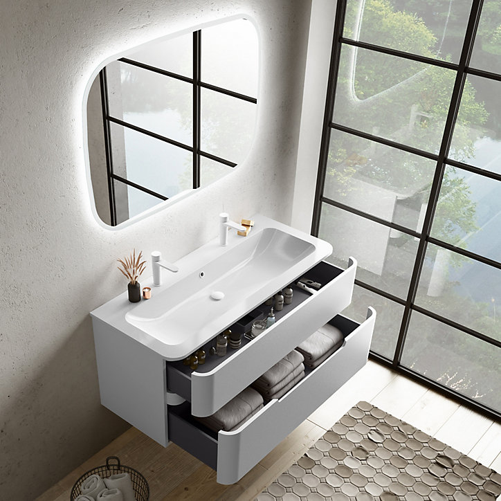 Ensemble salle de bains L. 119 cm meuble sous vasque blanc mat + plan vasque blanc mat Alba