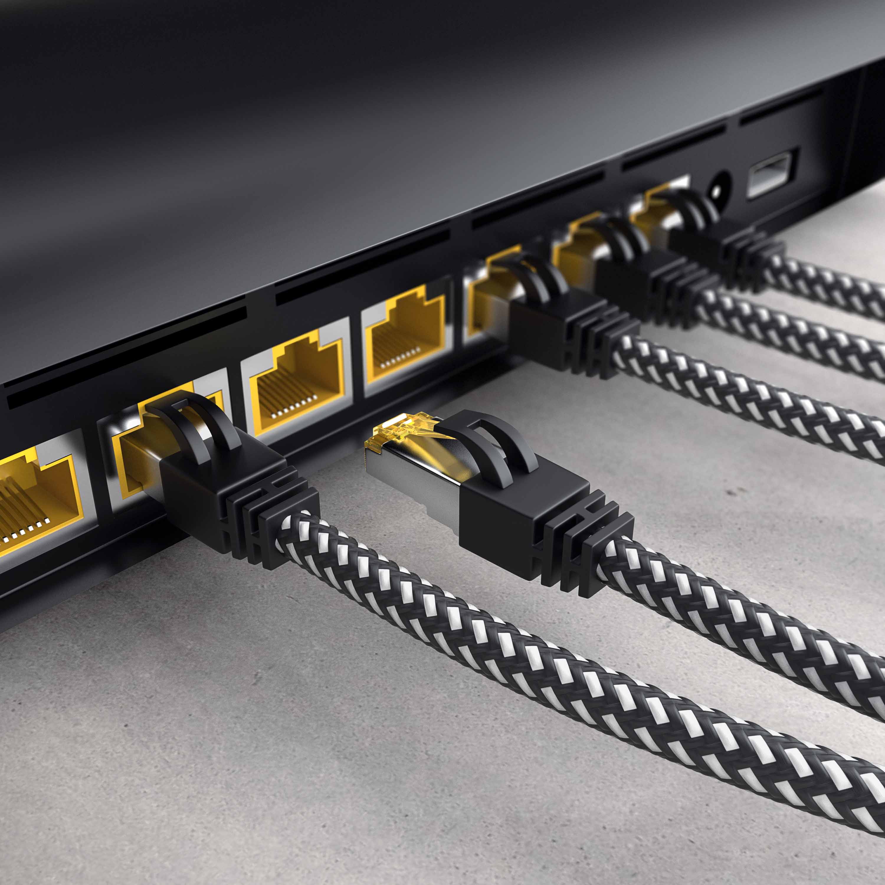 Primewire Patchkabel CAT 7 Rohkabel mit Baumwollummantelung- Gigabit Ethernet LAN Kabel - 10 Gbit/s - S/FTP PIMF Schirmung - Netzwerkkabel - 15m